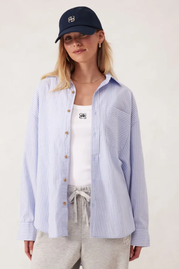 Ceres Life Oversized Poplin Shirt - White Heritage Blue Stripe