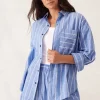 Ceres Life Oversized Poplin Shirt - Oxford Blue White Twin Stripe