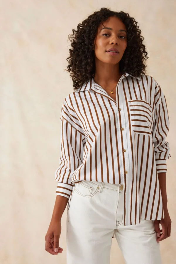 Ceres Life Oversized Poplin Shirt - White Biscuit Stripe