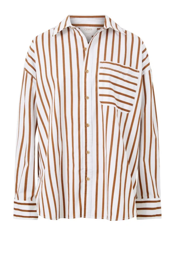 Ceres Life Oversized Poplin Shirt - White Biscuit Stripe