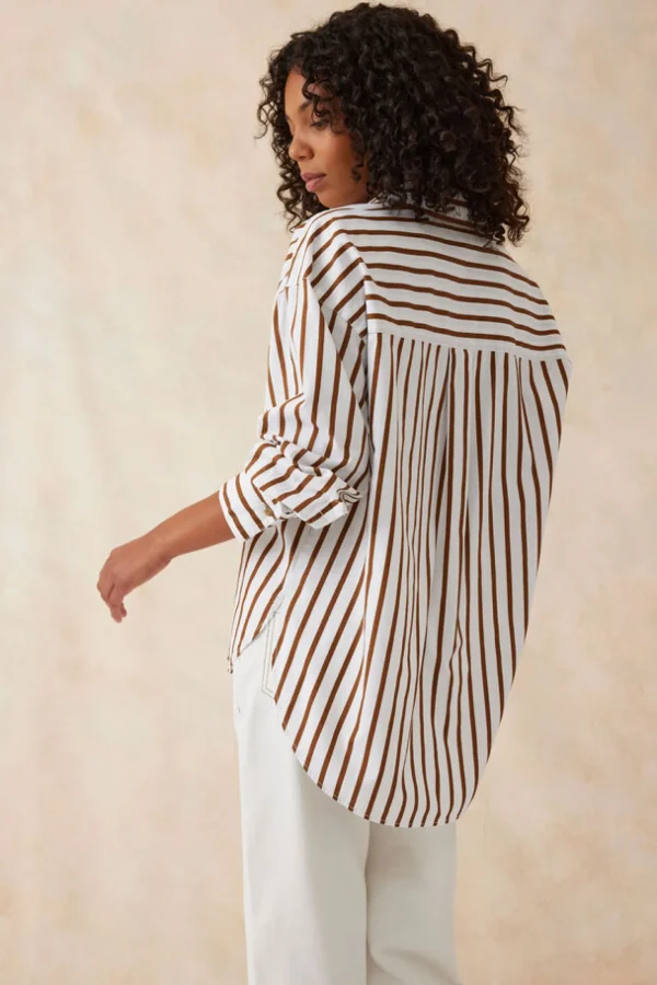 Ceres Life Oversized Poplin Shirt - White Biscuit Stripe