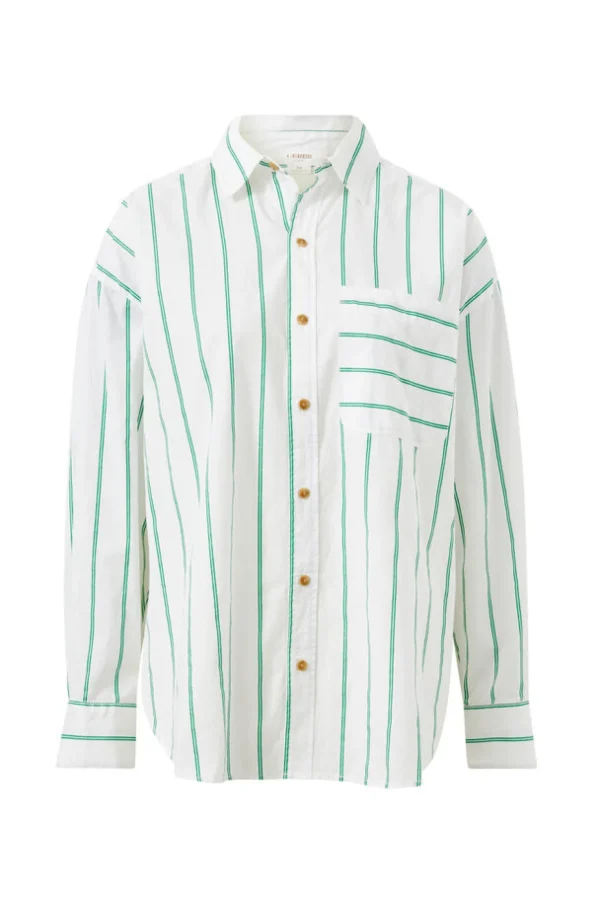 Ceres Life Oversized Poplin Shirt- Grass Fine Twin Stripe