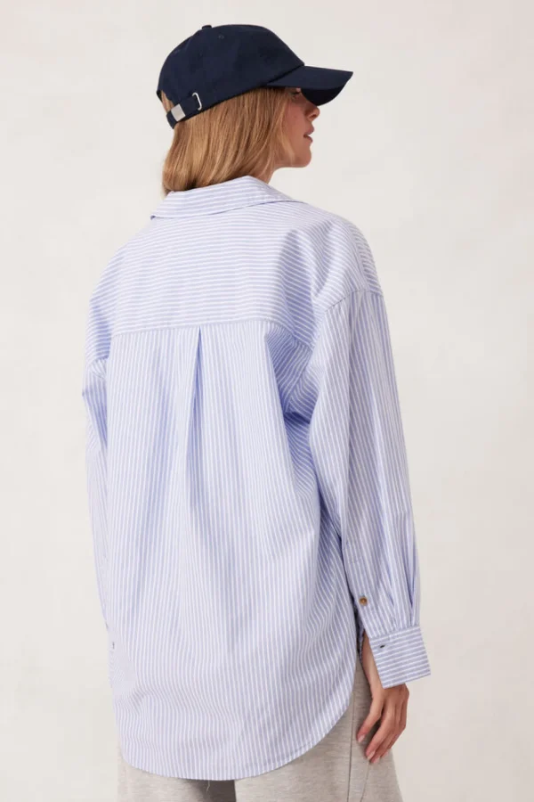 Ceres Life Oversized Poplin Shirt - White Heritage Blue Stripe