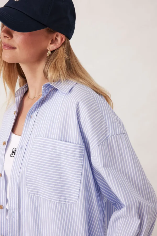 Ceres Life Oversized Poplin Shirt - White Heritage Blue Stripe