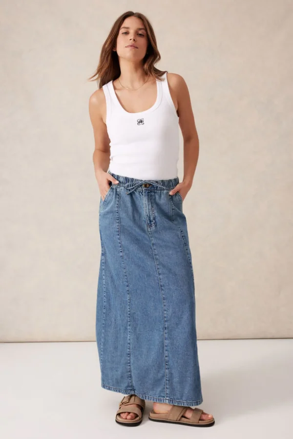 Ceres Life Panelled Maxi Skirt - Worn Blue Denim