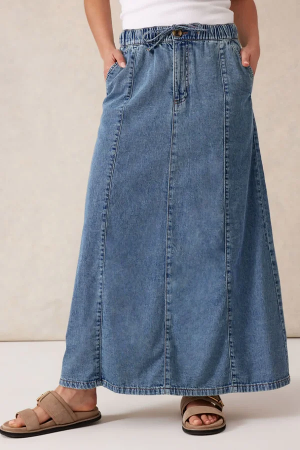 Ceres Life Panelled Maxi Skirt - Worn Blue Denim