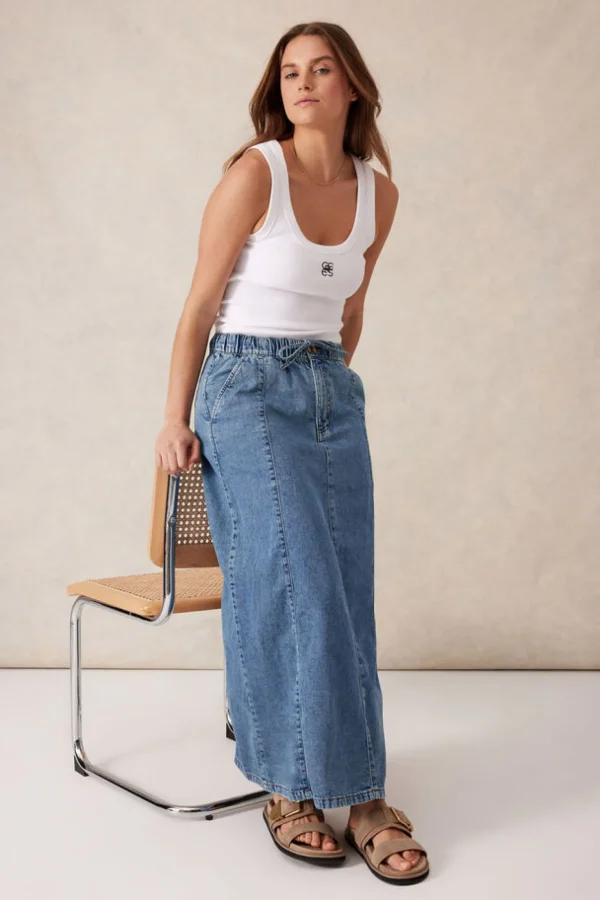 Ceres Life Panelled Maxi Skirt - Worn Blue Denim