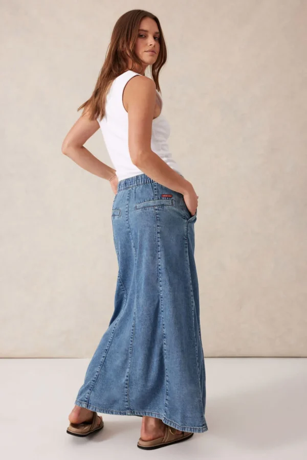 Ceres Life Panelled Maxi Skirt - Worn Blue Denim