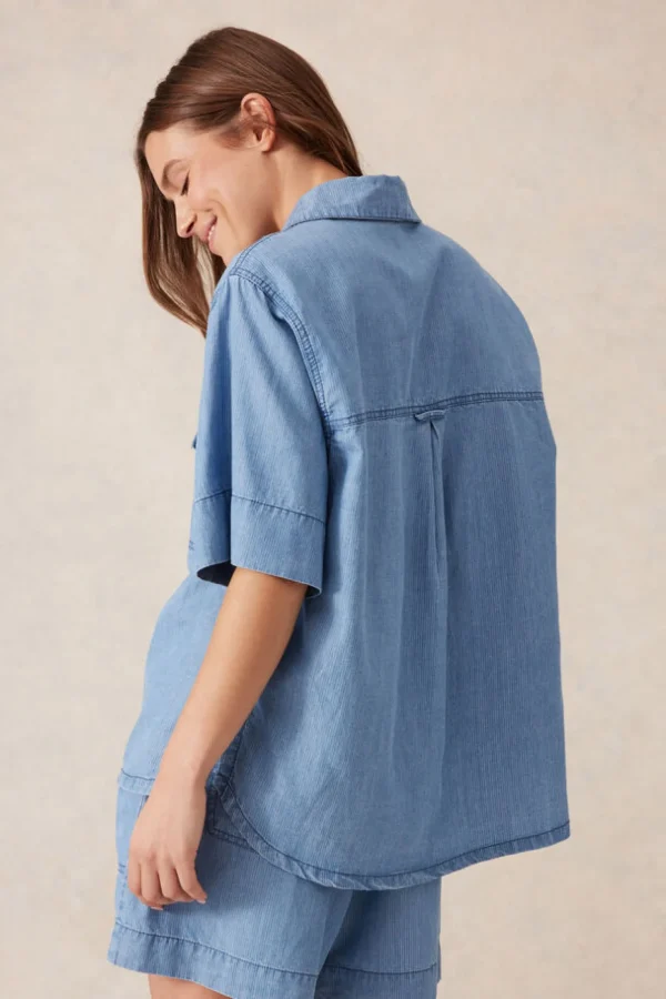 Ceres Life Relaxed Short Sleeve Shirt - Vintage Blue Pinstripe