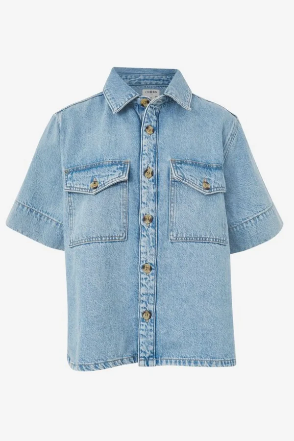 Ceres Life Short Sleeve Boxy Shirt - Vintage Blue Denim