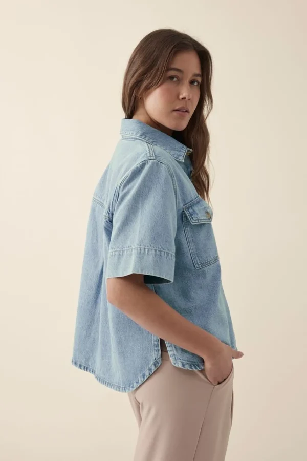 Ceres Life Short Sleeve Boxy Shirt - Vintage Blue Denim