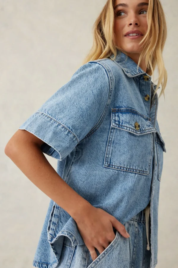 Ceres Life Short Sleeve Boxy Shirt - Vintage Blue Denim