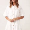 Ceres Life Short Sleeve Tiered Pocket Shirt Dress - Fresh Ecru