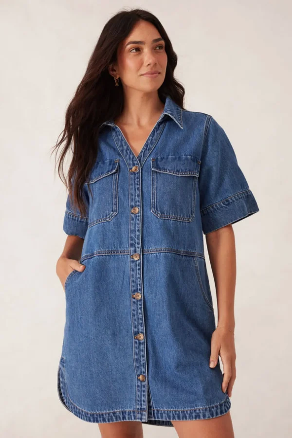 Ceres Life Side Pocket Boxy Dress - Fresh Indigo