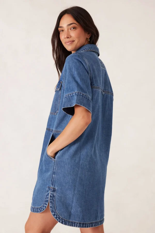 Ceres Life Side Pocket Boxy Dress - Fresh Indigo