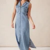 Ceres Life Sleeveless Panelled Midi Shirt Dress - Vintage Blue