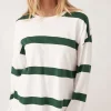 Ceres Life Slouchy Long Sleeve - Vanilla Pine Green Bold Stripe