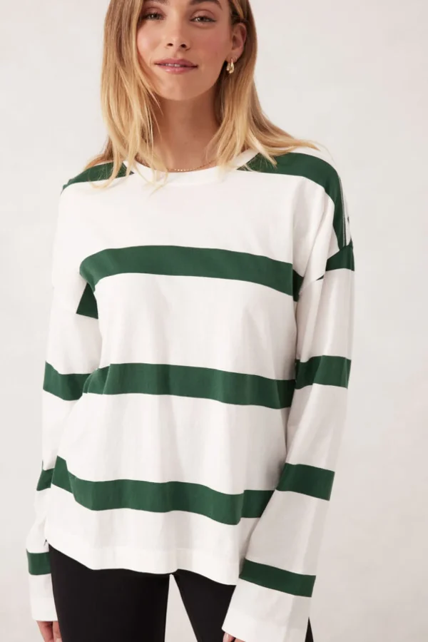 Ceres Life Slouchy Long Sleeve - Vanilla Pine Green Bold Stripe