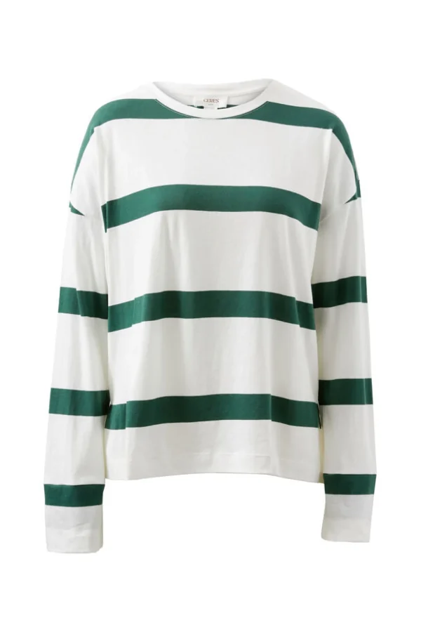Ceres Life Slouchy Long Sleeve - Vanilla Pine Green Bold Stripe