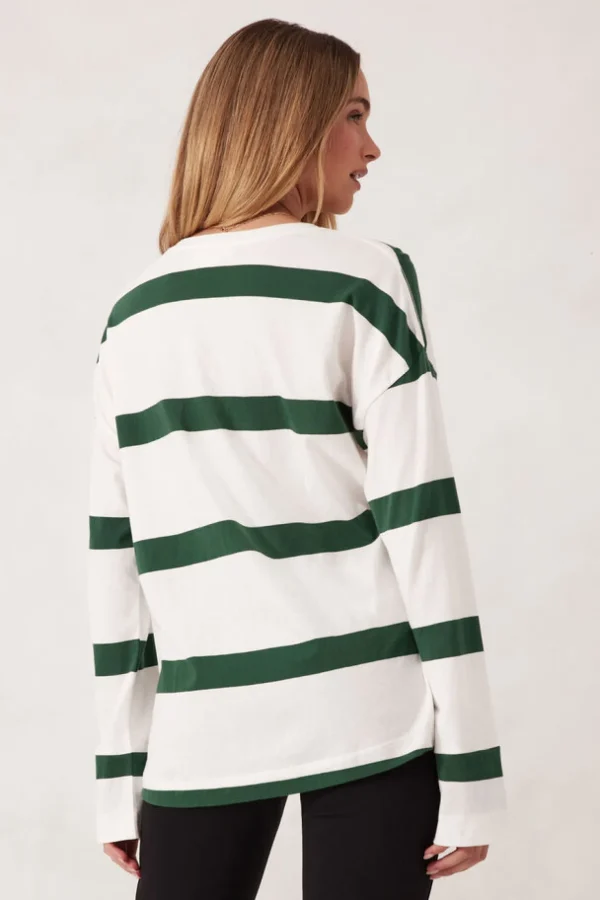 Ceres Life Slouchy Long Sleeve - Vanilla Pine Green Bold Stripe