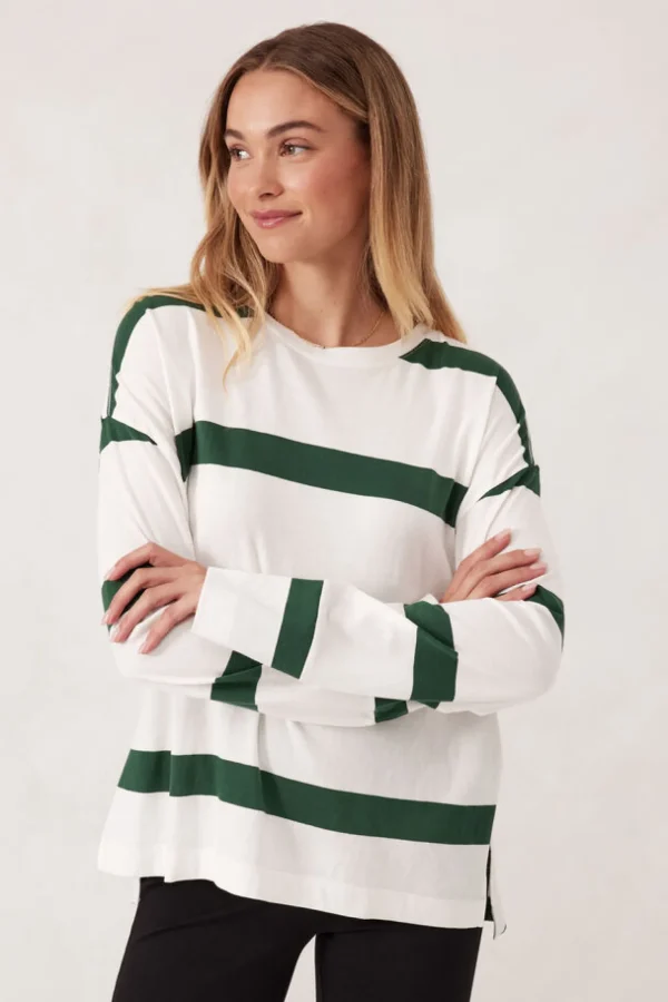 Ceres Life Slouchy Long Sleeve - Vanilla Pine Green Bold Stripe
