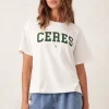 Ceres Life Slouchy Split Hem Tee - Vanilla/Pine Green Varsity