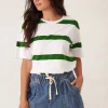 Ceres Life Slouchy Split Hem Tee - Winter Green Bold Stripe