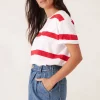 Ceres Life Slouchy Split Hem Tee - White/Heritage Red Bold Stripe