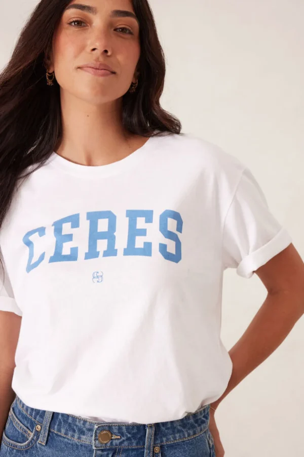 Ceres Life Slouchy Split Hem Tee - White/Ceres Varisty Pool Blue