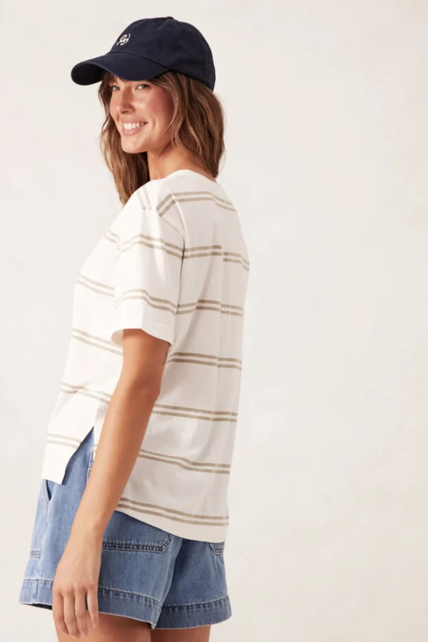 Ceres Life Slouchy Split Hem Tee - Vanilla/Matcha Double Stripe