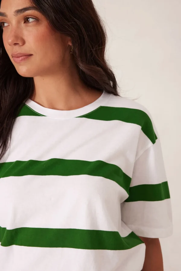 Ceres Life Slouchy Split Hem Tee - Winter Green Bold Stripe