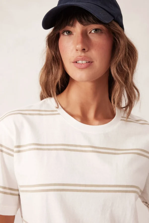 Ceres Life Slouchy Split Hem Tee - Vanilla/Matcha Double Stripe