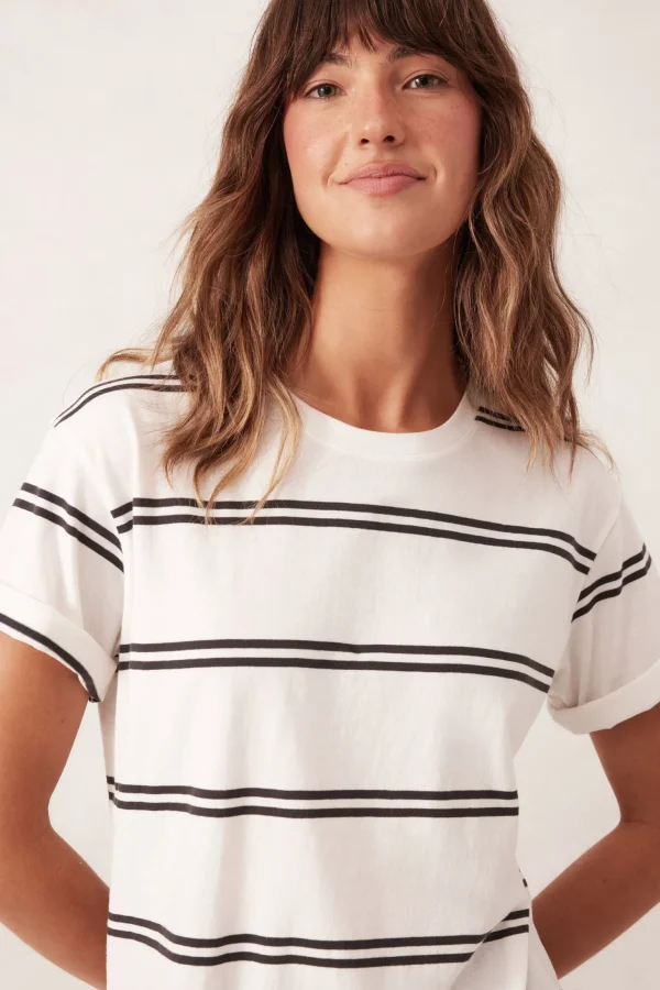 Ceres Life Slouchy Split Hem Tee - Vanilla/Phantom Double Stripe