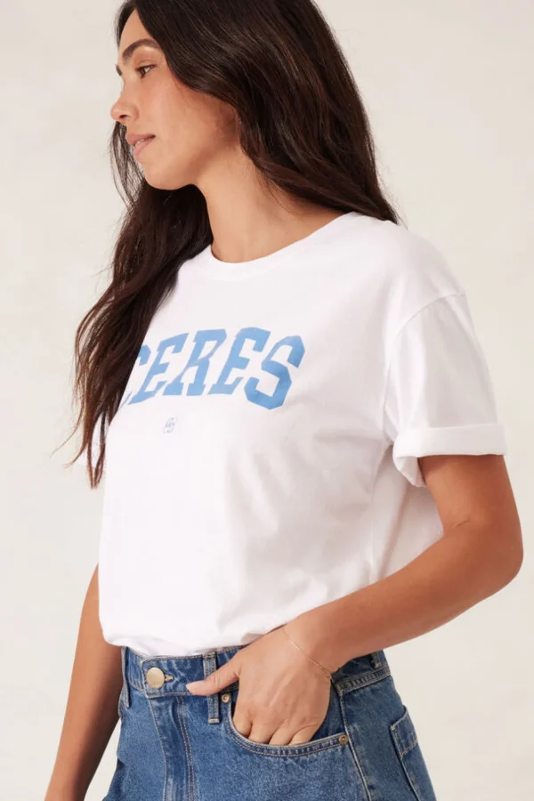 Ceres Life Slouchy Split Hem Tee - White/Ceres Varisty Pool Blue