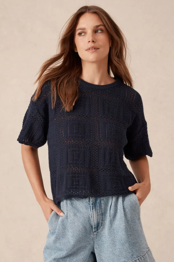 Ceres Life Square Knit Boxy Tee - New Navy