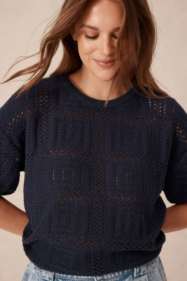 Ceres Life Square Knit Boxy Tee - New Navy