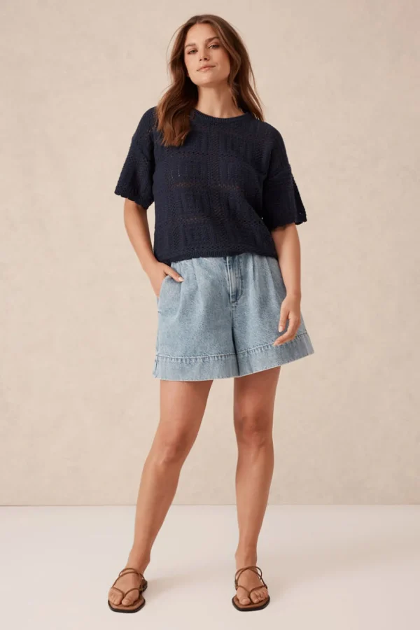 Ceres Life Square Knit Boxy Tee - New Navy