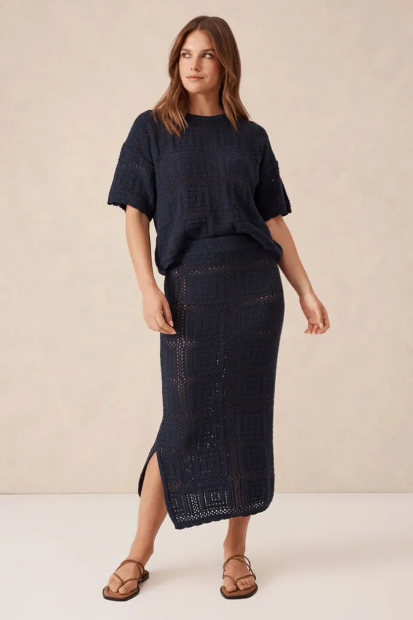 Ceres Life Square Knit Midi Skirt - New Navy