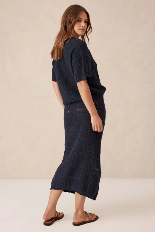 Ceres Life Square Knit Midi Skirt - New Navy