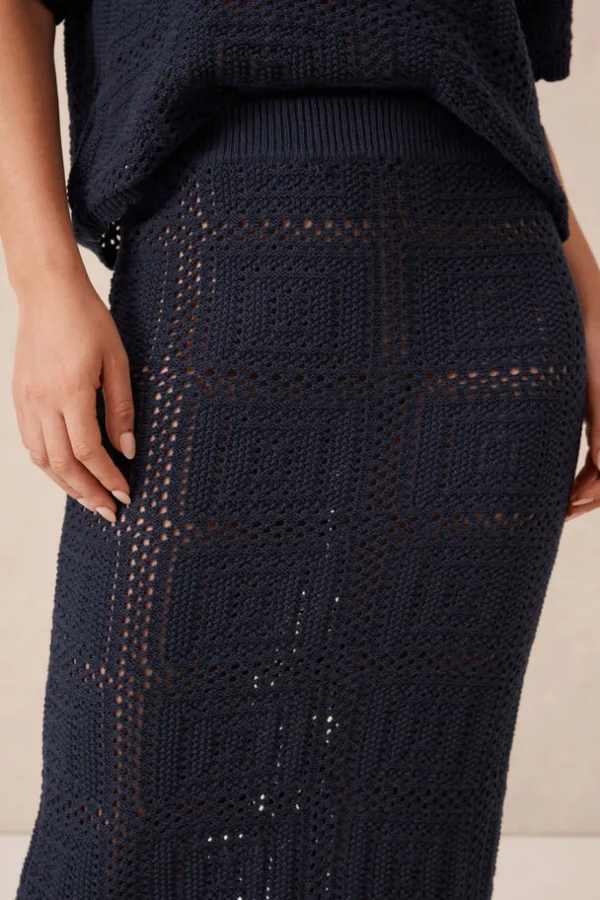 Ceres Life Square Knit Midi Skirt - New Navy