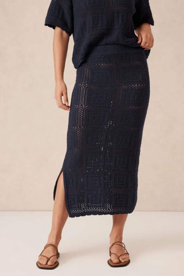 Ceres Life Square Knit Midi Skirt - New Navy