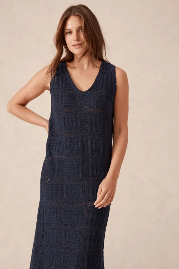 Ceres Life Square Knit Midi Tank Dress - New Navy