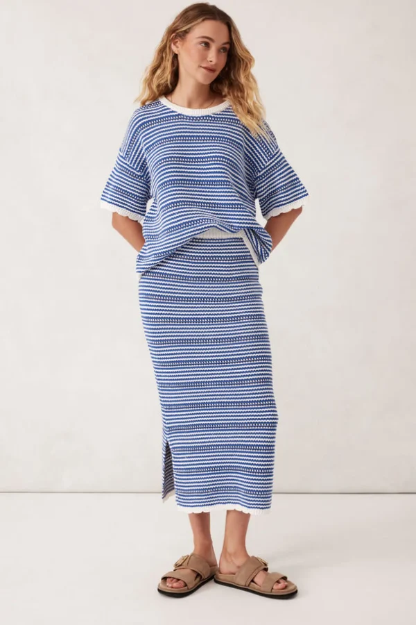 Ceres Life Textured Boxy Knit Tee - Summer Blue Stripe