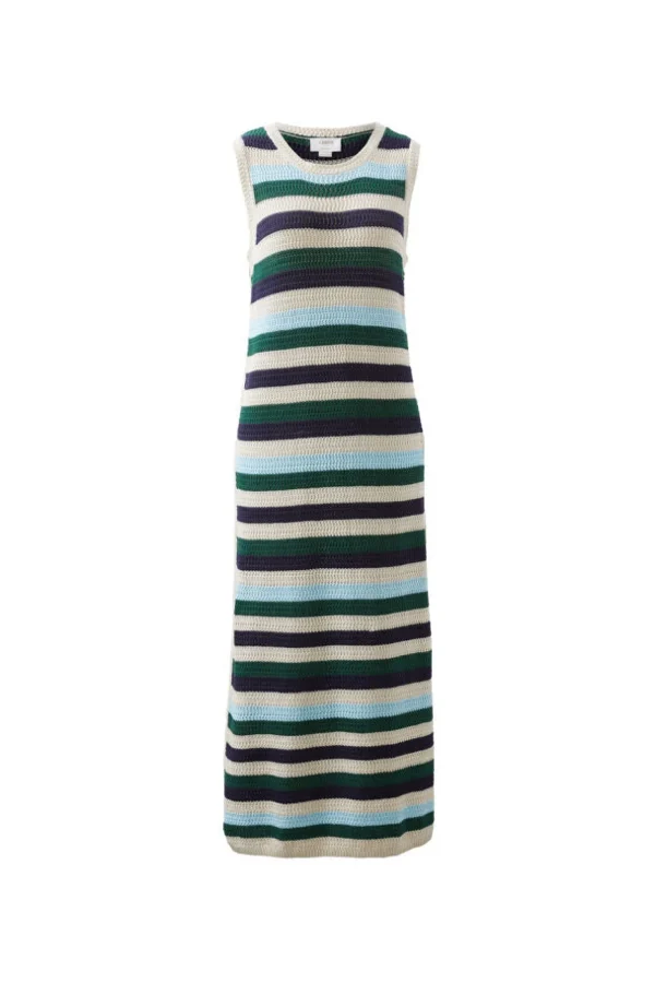 Ceres Life Textured Multi Stripe Knit Midi Dress - Aqua Pine Navy Stripe