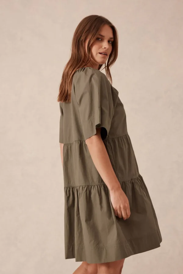 Ceres Life Tiered Poplin Mini Dress - Soft Olive