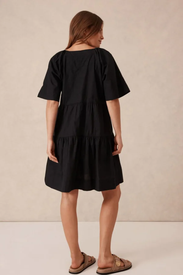 Ceres Life Tiered Poplin Mini Dress - Black