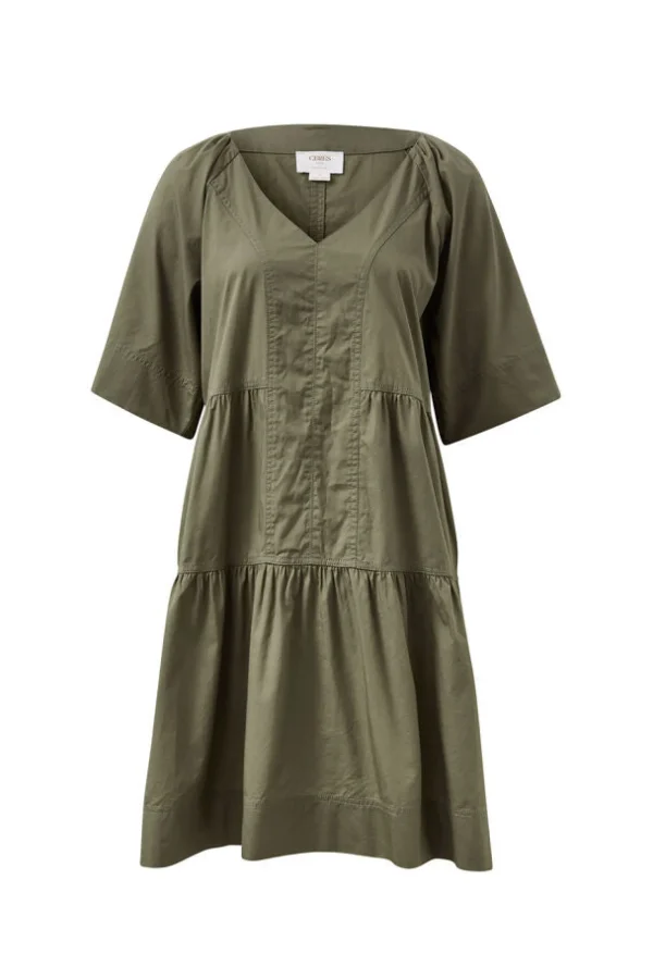 Ceres Life Tiered Poplin Mini Dress - Soft Olive