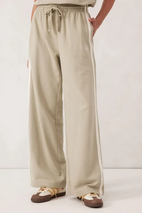 Ceres Life Wide Leg Terry Trackpant - Matcha Side Stripe