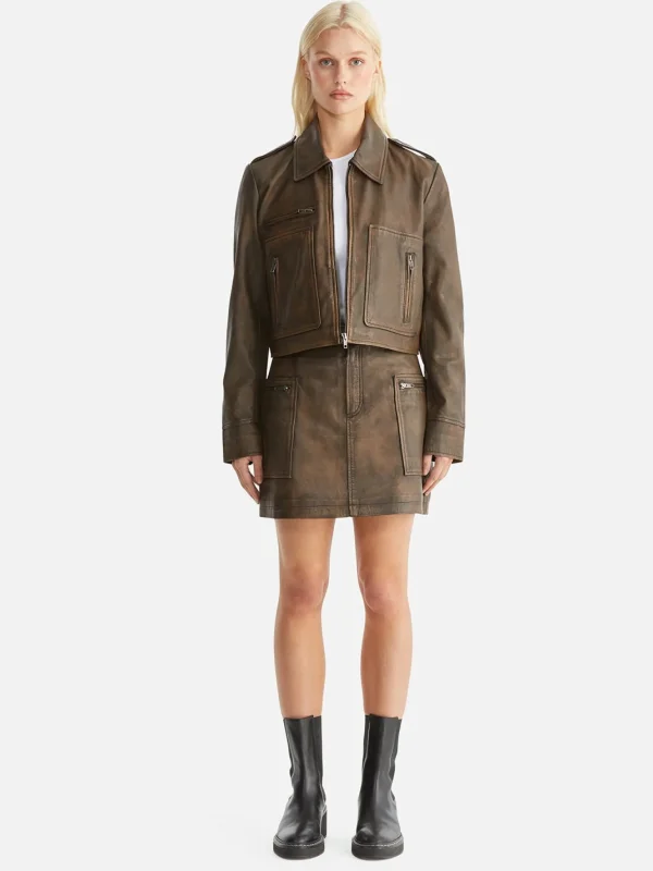 Ena Pelly Lennie Leather Biker Jacket - Worn Brown