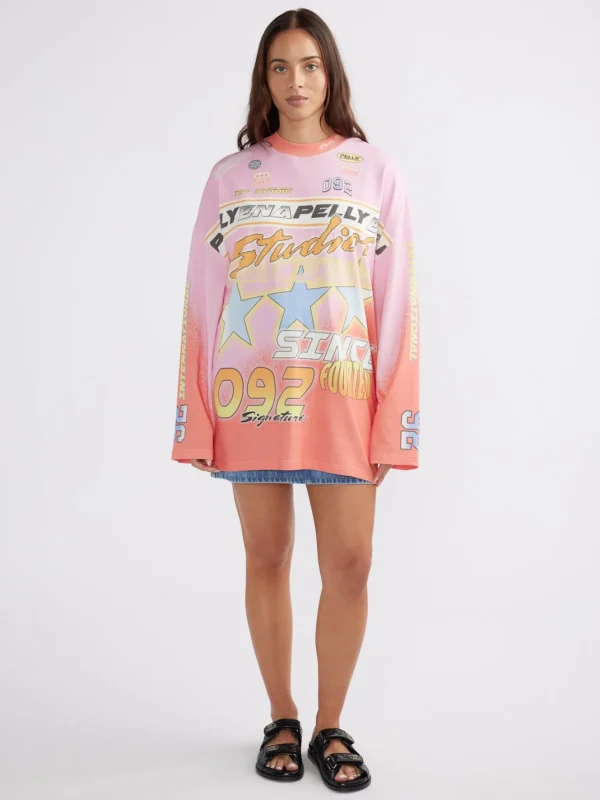 Ena Pelly Moto Long Sleeve Tee Dress - Multi